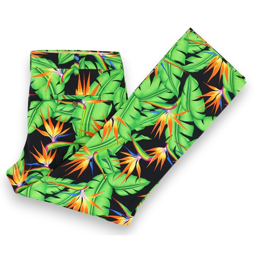 NEW Loudmouth Golf Pants Mens 40x32 Black Tropical Floral Hawaiian Stretch NWOT